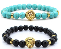 Bracelet Lion Head Turquoise Black Gold Plated Bead