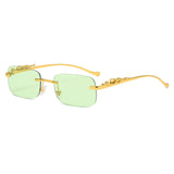 Vintage Rimless Square Sunglasses Women Men Luxury Brand Designer Popular Travel Driving Metal Leopard Head Sun Glasses