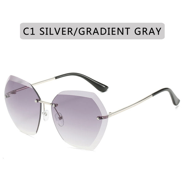 Brand Design Vintage Rimless Pilot Sunglasses Women Men Retro Cutting Lens Gradient Sun Glasses Female UV400