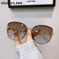 Cat Eye Sunglasses Women Men Brand Designer Gradient Sun Glasses Metal Frame Outdoors Shades Ladies Blue Tea