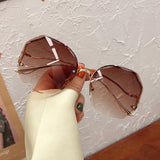 Irregular Round Sunglasses Women Brand Designer Gradient Fashion Sun Glasses Female Rimless Metal Curved Temples Oculos De Sol