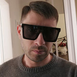 2022 Vintage Male Flat Top Sunglasses Men Brand Black Square Shades UV400 Gradient Sun Glasses For Men Cool One Piece Designer