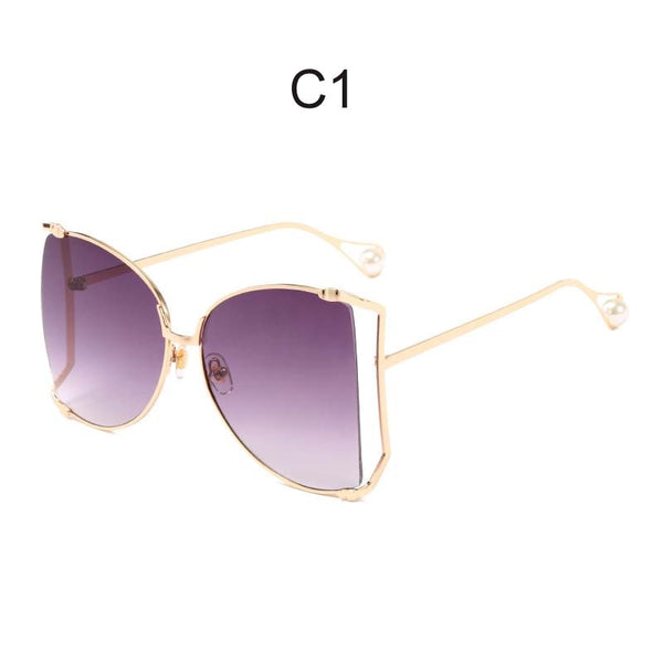 Oversized Sunglasses Women 2021 Brand Designer Big Square Sun Glasses Pearl Decoration Cat Eye Shades Butterfly Eyewear