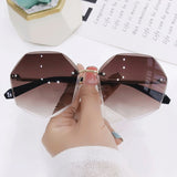 Diamond Cut-edge Sunglasses Ladies European and American Metal Polygon Rimless Sunglasses Outdoor Sunscreen Sunglasses