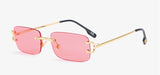 retro rectangular sunglasses rimless male female uv400 small sun glasses fashion blue pink gold metal birthday gifts