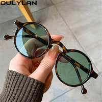 Retro Round Sunglasses Men  Brand Designer Vintage Small  Sun Glasses Women Fashionable Korean Style Eyewear Green UV400