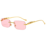 Vintage Rimless Square Sunglasses Women Men Luxury Brand Designer Popular Travel Driving Metal Leopard Head Sun Glasses
