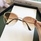 Brand Rimless Sunglasses Women Luxury Cat Eye Sun Glasses Ladies Clear Gradient Sunglass 2022 Diamond Cutting Lenes UV400