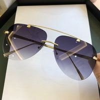 Sunglasses For Men Vintage Rimless Alloy Aviation Pilot  Brand Gradient Sun Glasses Female Metal Oval Shades Black Brown