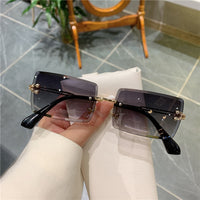 Square Frameless Clip Shades For Women Wholesale Retro Vintage Designer Fashion Sunglasses For Women And Man Alloy Golden Car