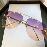 Sunglasses For Men Vintage Rimless Alloy Aviation Pilot  Brand Gradient Sun Glasses Female Metal Oval Shades Black Brown